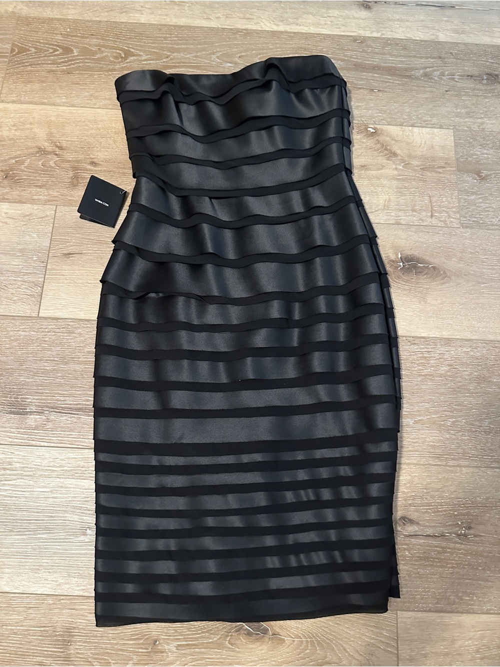 White House Black Market Strapless Black Layered Ruffle Dress